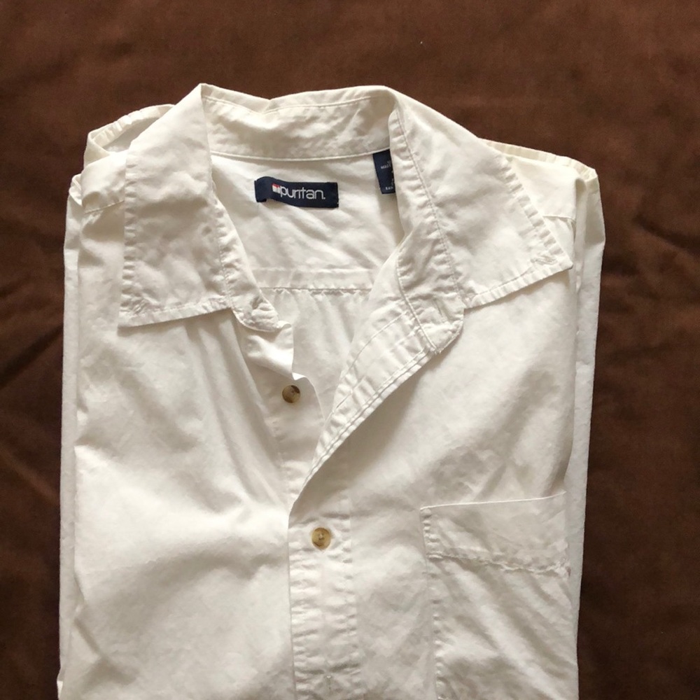 Men’s Puritan short sleeve button white large
